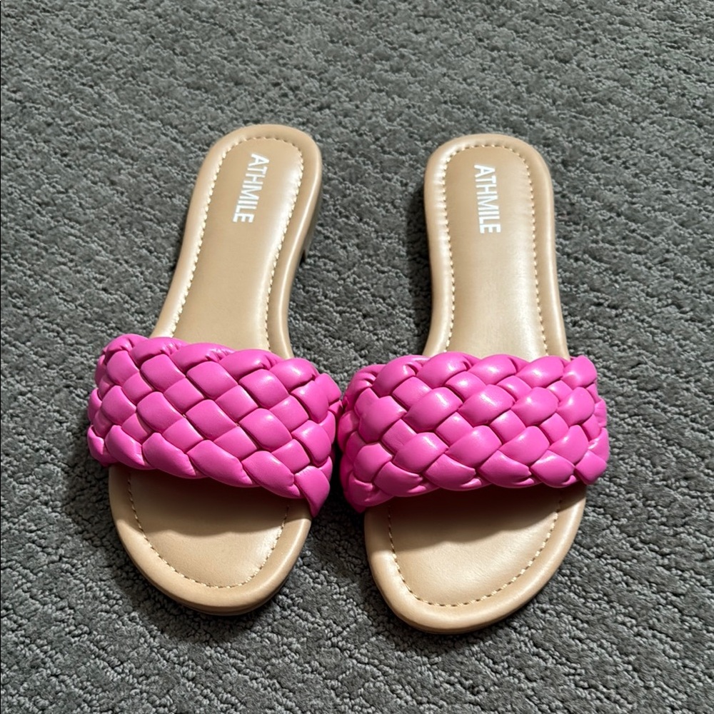 Athmile Pink Braided Slide Sandals for Women